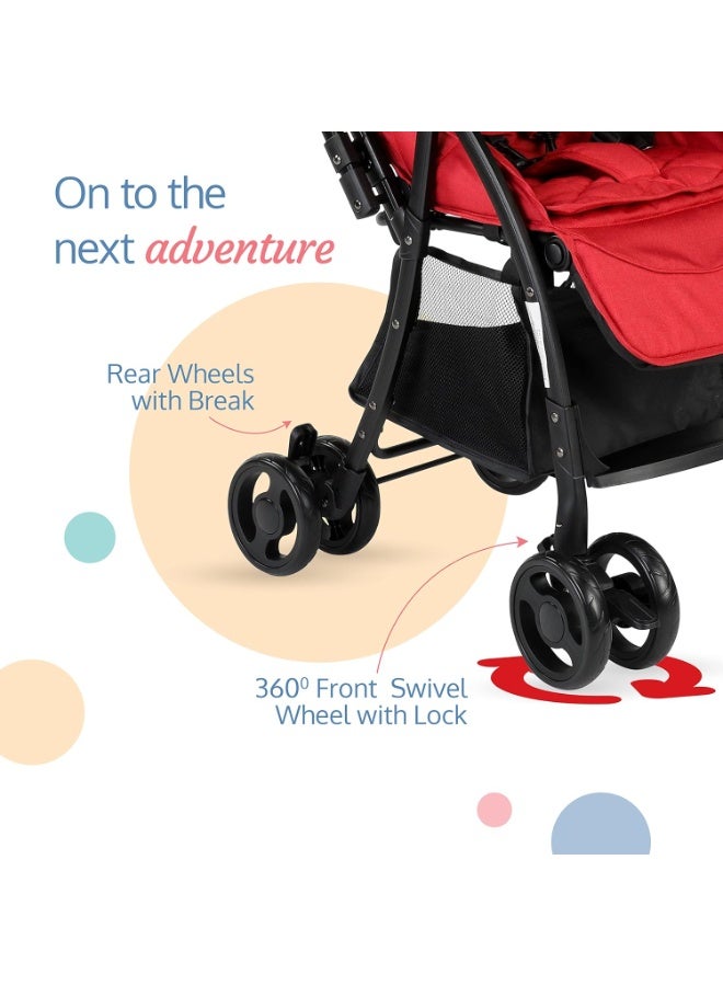 LuvLap Spark Baby Stroller, Pram for Baby with 5 Point Safety Harness, Spacious Cushioned seat with Side Padding, Multi Level seat Recline, Lightweight Baby Stroller for 0 to 3 Years (Red) - Image 4